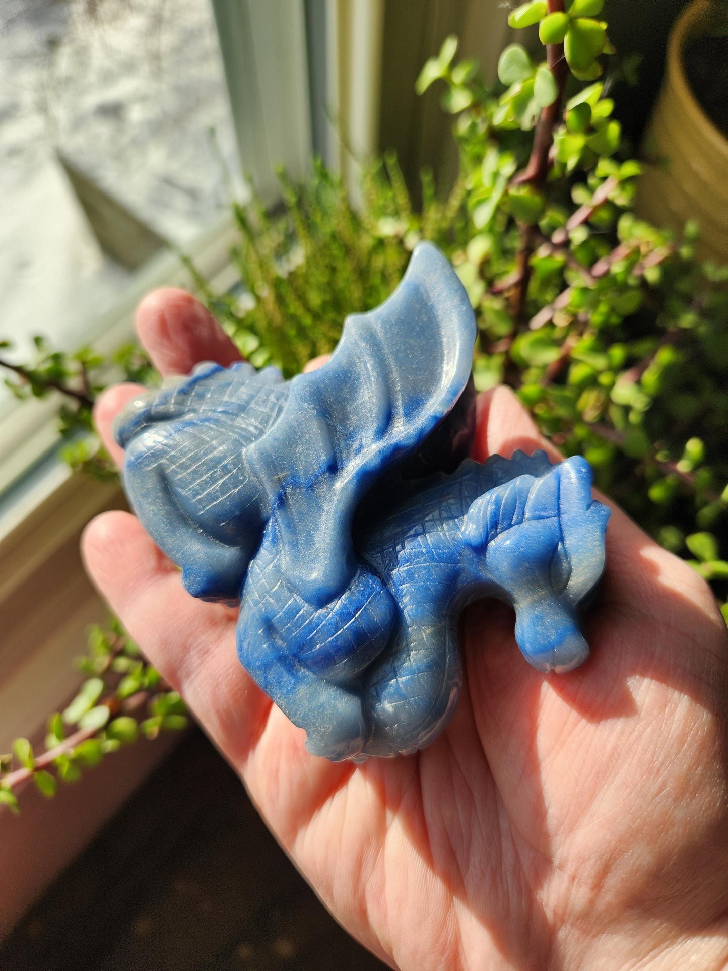 Blue Aventurine Crystal Dragon Carving - DnD, Decor