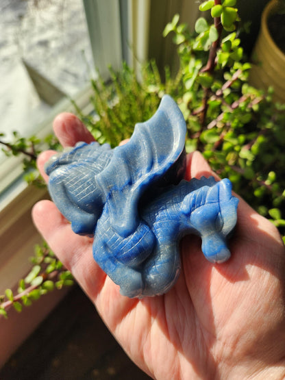 Blue Aventurine Crystal Dragon Carving - DnD, Decor