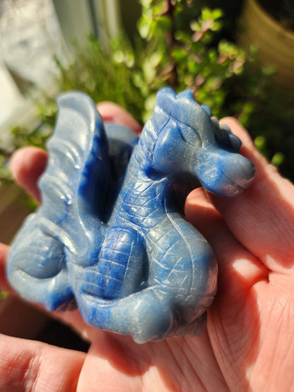 Blue Aventurine Crystal Dragon Carving - DnD, Decor