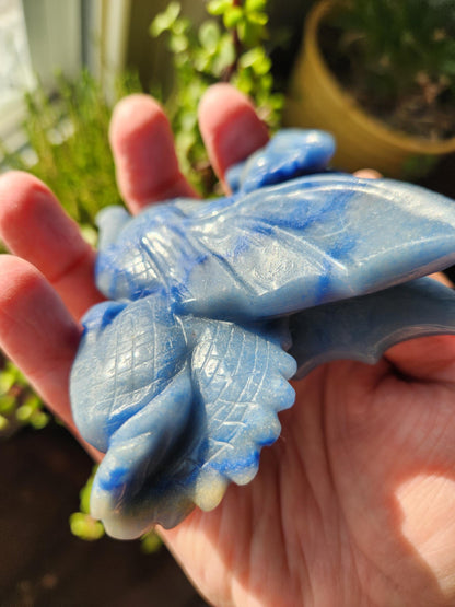 Blue Aventurine Crystal Dragon Carving - DnD, Decor