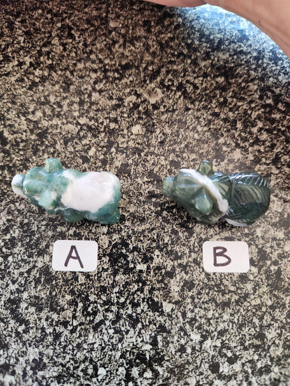 Carved Moss Agate Mini Bear, All Natural Crystal, One