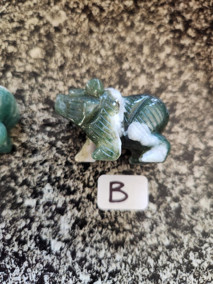 Carved Moss Agate Mini Bear, All Natural Crystal, One