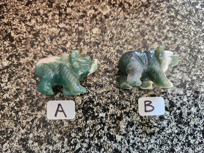 Carved Moss Agate Mini Bear, All Natural Crystal, One