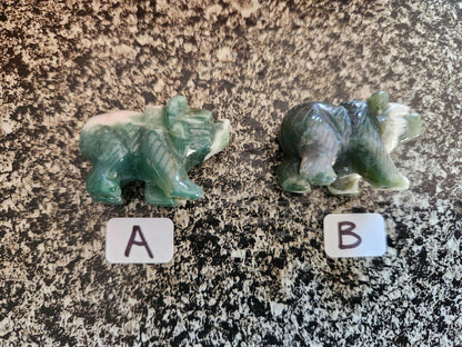 Carved Moss Agate Mini Bear, All Natural Crystal, One