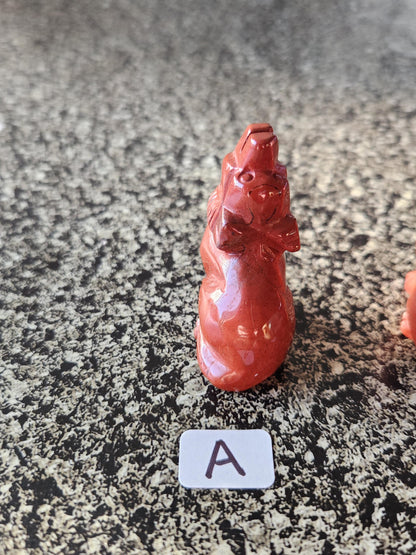 Carved Red Jasper Howling Wolf, All Natural Crystal, One