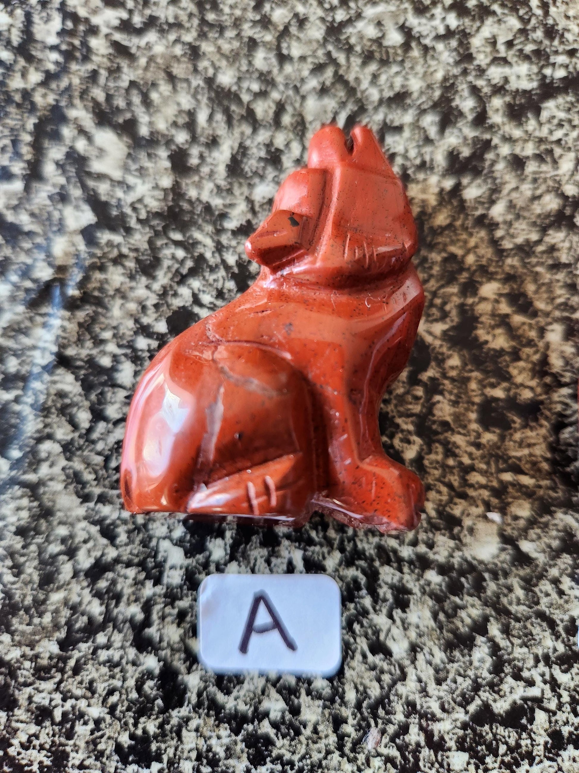 Carved Red Jasper Howling Wolf, All Natural Crystal, One