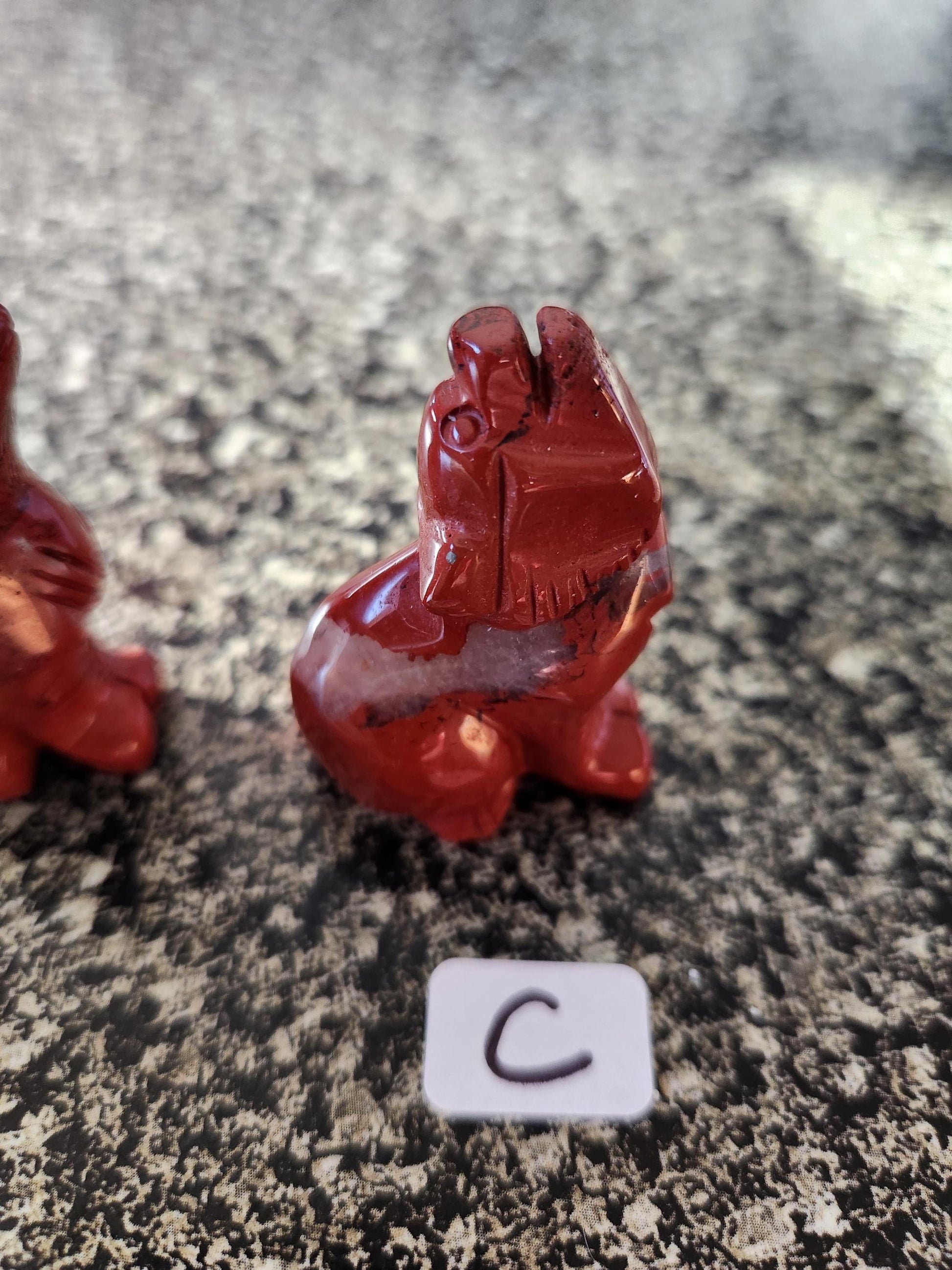 Carved Red Jasper Howling Wolf, All Natural Crystal, One