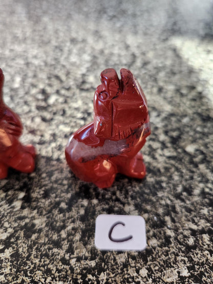 Carved Red Jasper Howling Wolf, All Natural Crystal, One