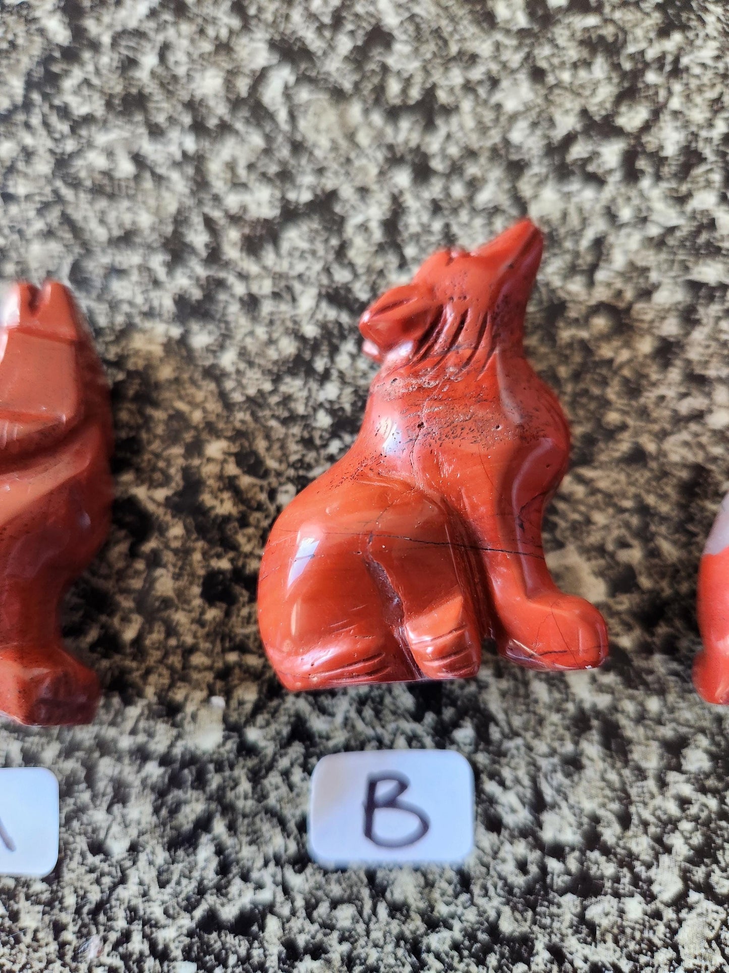 Carved Red Jasper Howling Wolf, All Natural Crystal, One