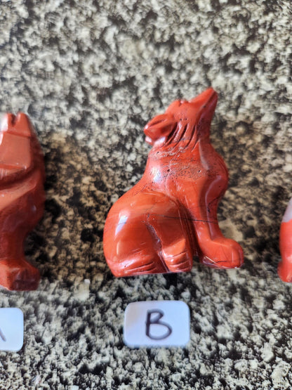 Carved Red Jasper Howling Wolf, All Natural Crystal, One