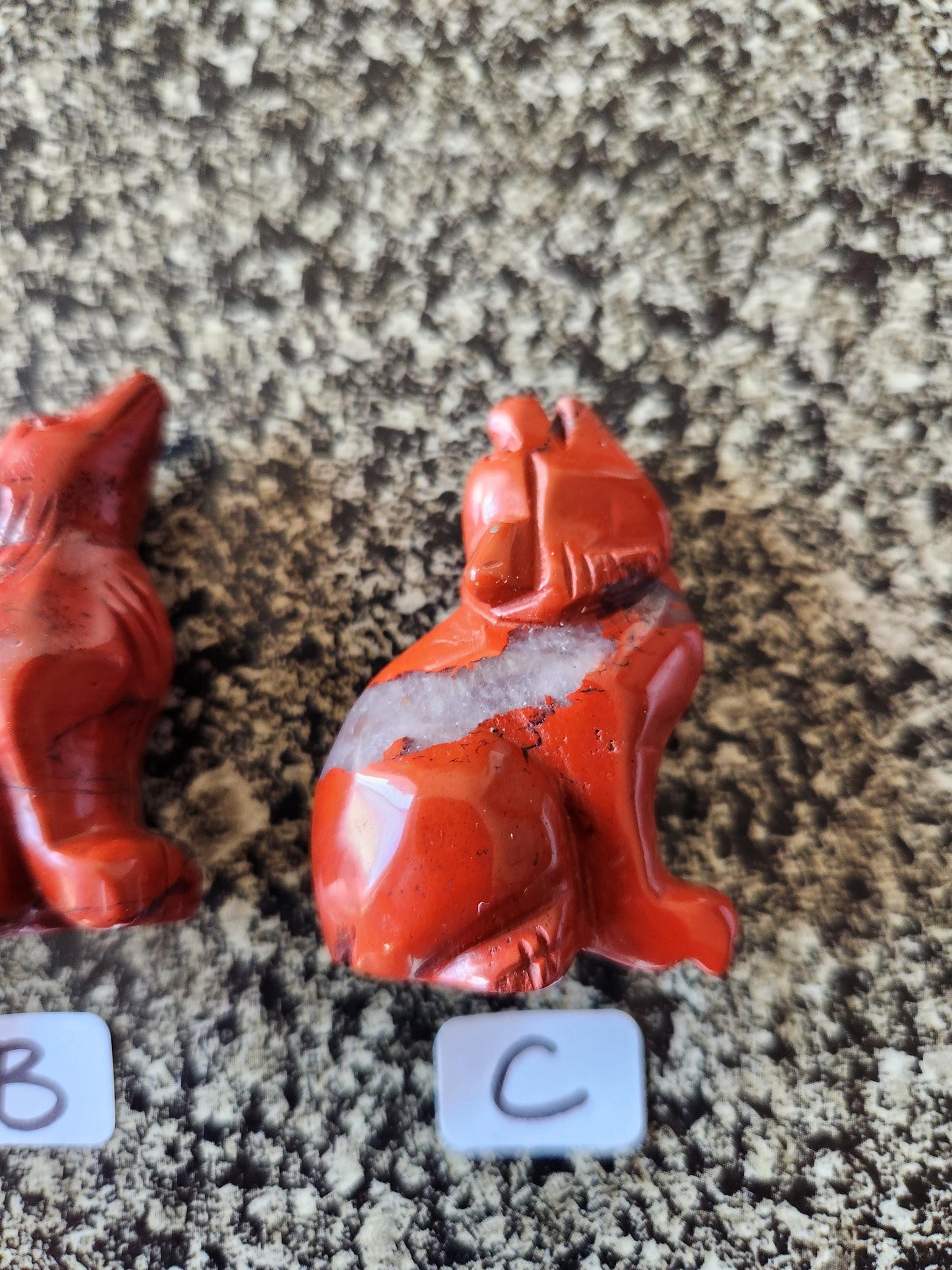 Carved Red Jasper Howling Wolf, All Natural Crystal, One