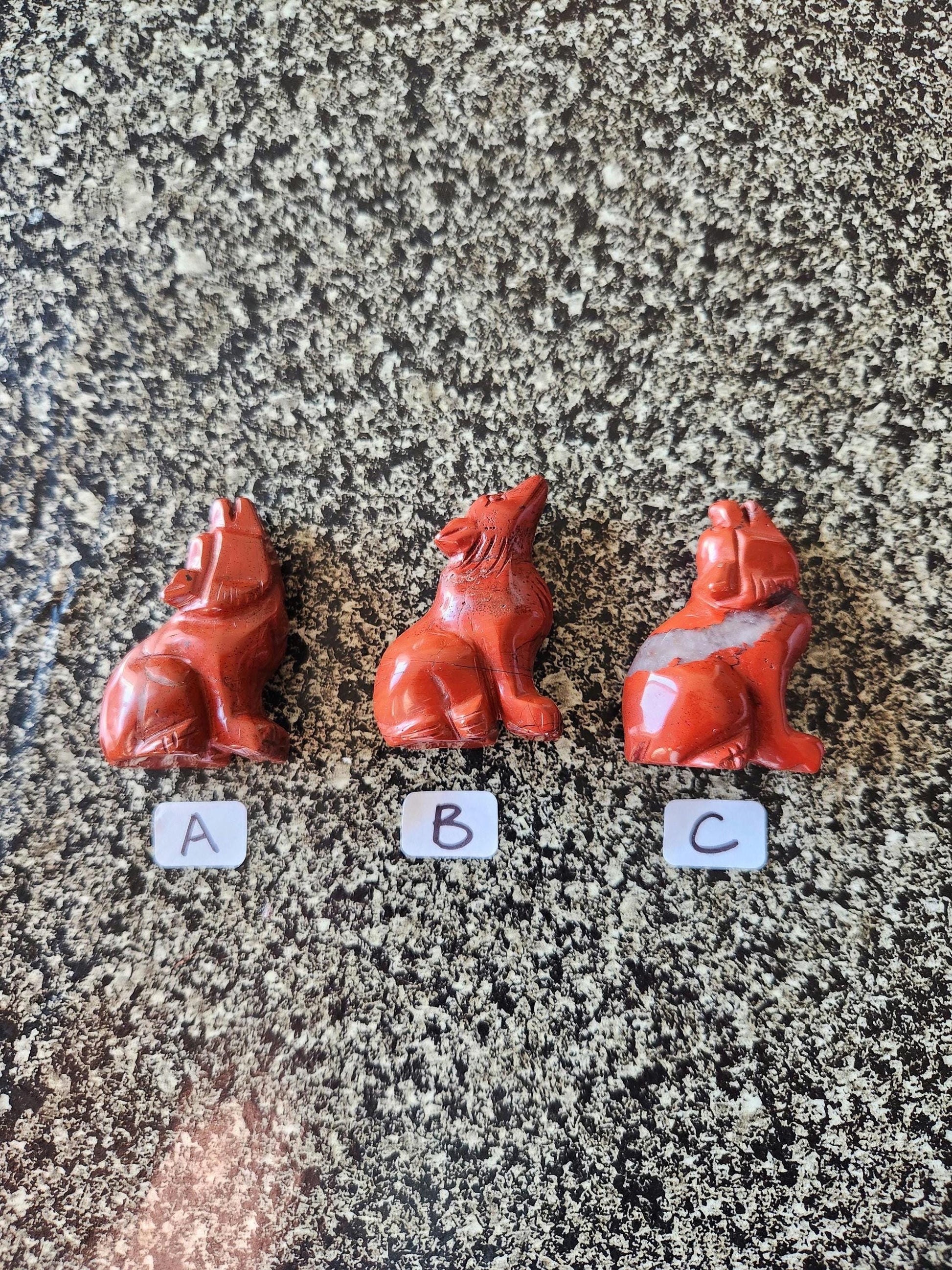Carved Red Jasper Howling Wolf, All Natural Crystal, One