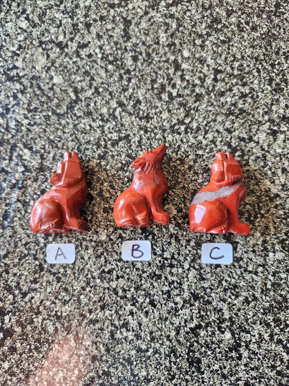 Carved Red Jasper Howling Wolf, All Natural Crystal, One