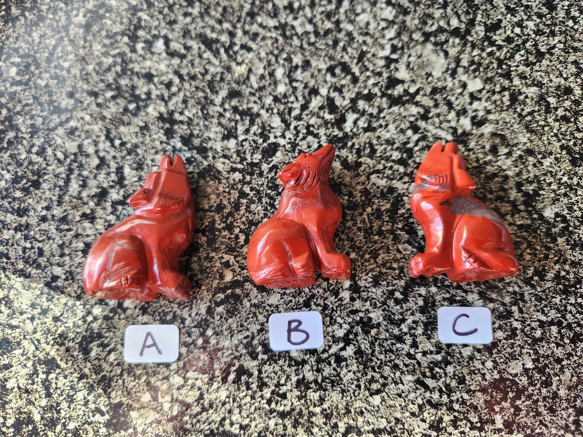 Carved Red Jasper Howling Wolf, All Natural Crystal, One