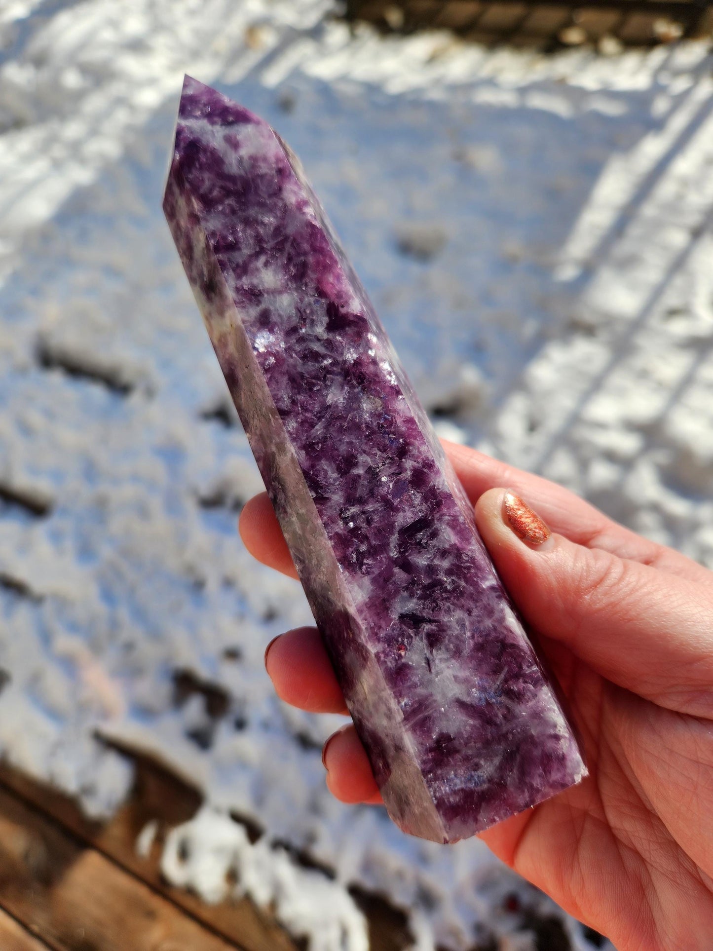 AAA Purple Lepidolite Crystal Tower: Polished Point Generator