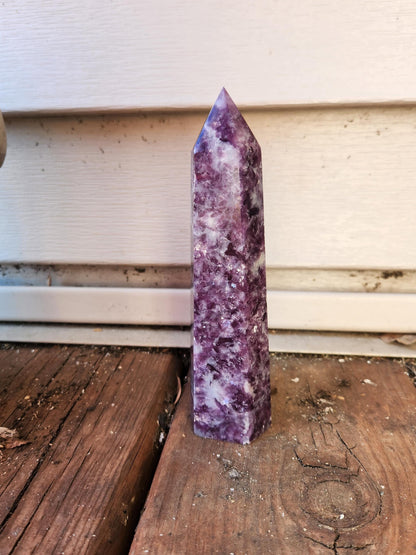 AAA Purple Lepidolite Crystal Tower: Polished Point Generator