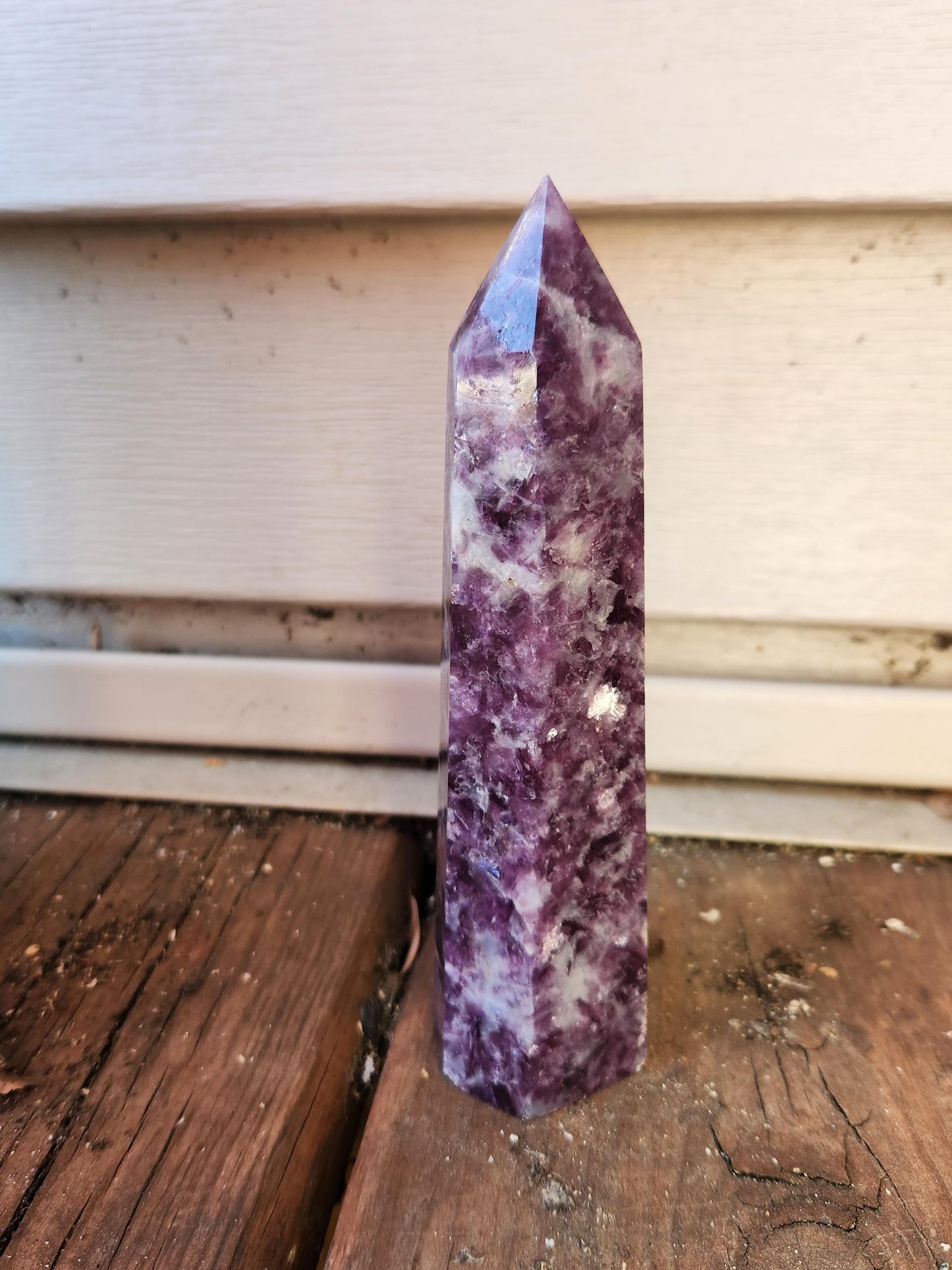 AAA Purple Lepidolite Crystal Tower: Polished Point Generator