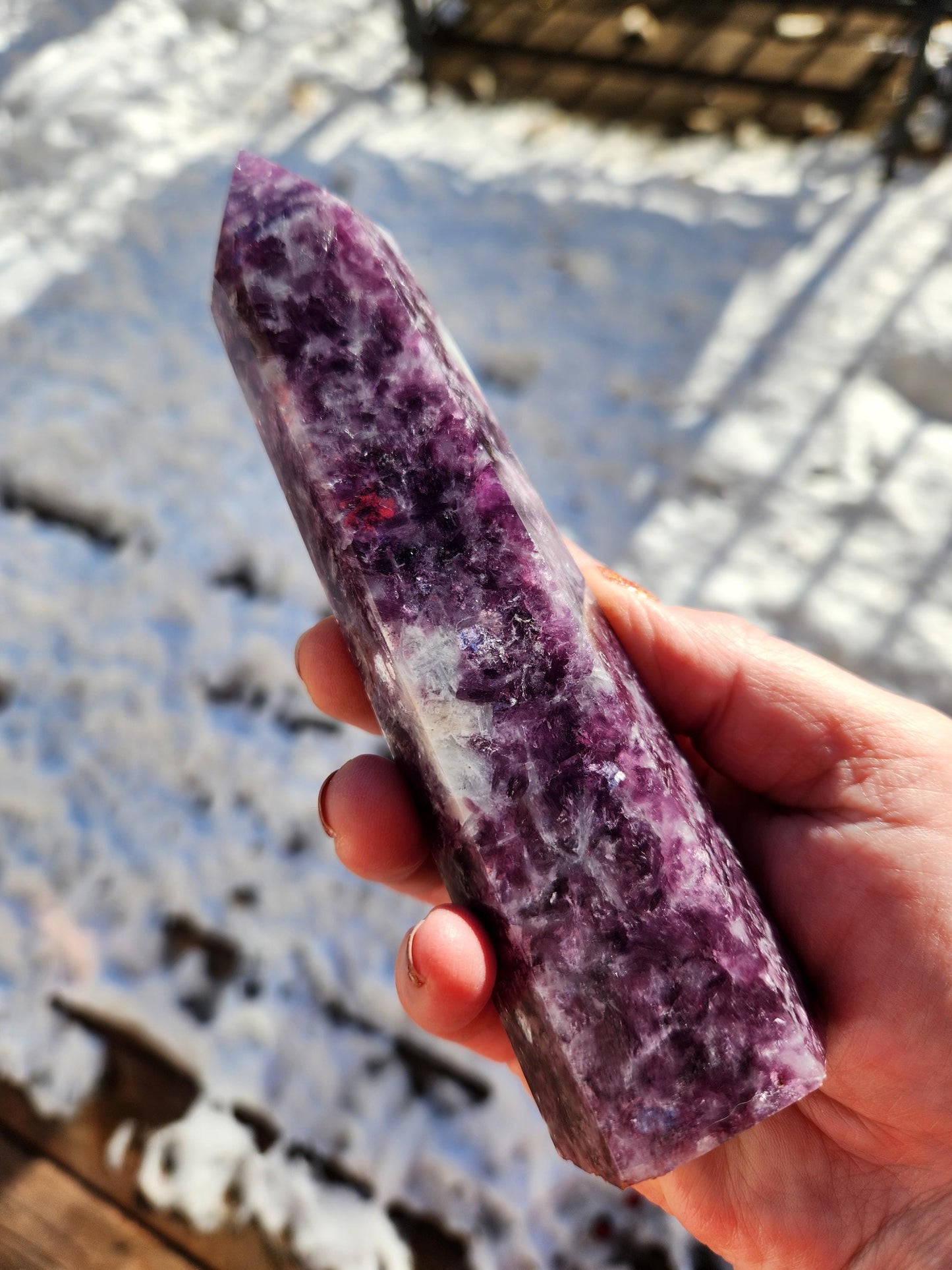 AAA Purple Lepidolite Crystal Tower: Polished Point Generator