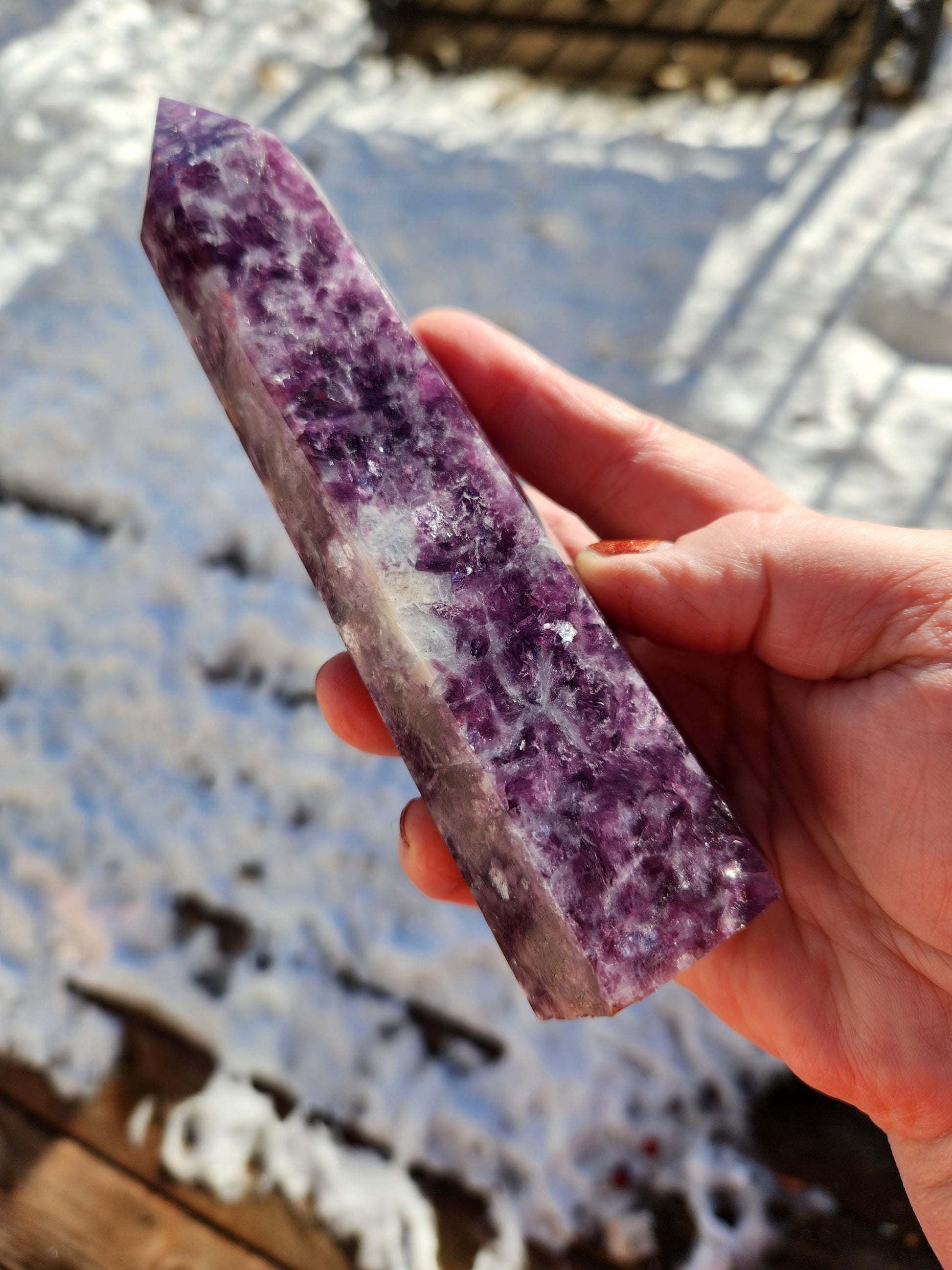 AAA Purple Lepidolite Crystal Tower: Polished Point Generator