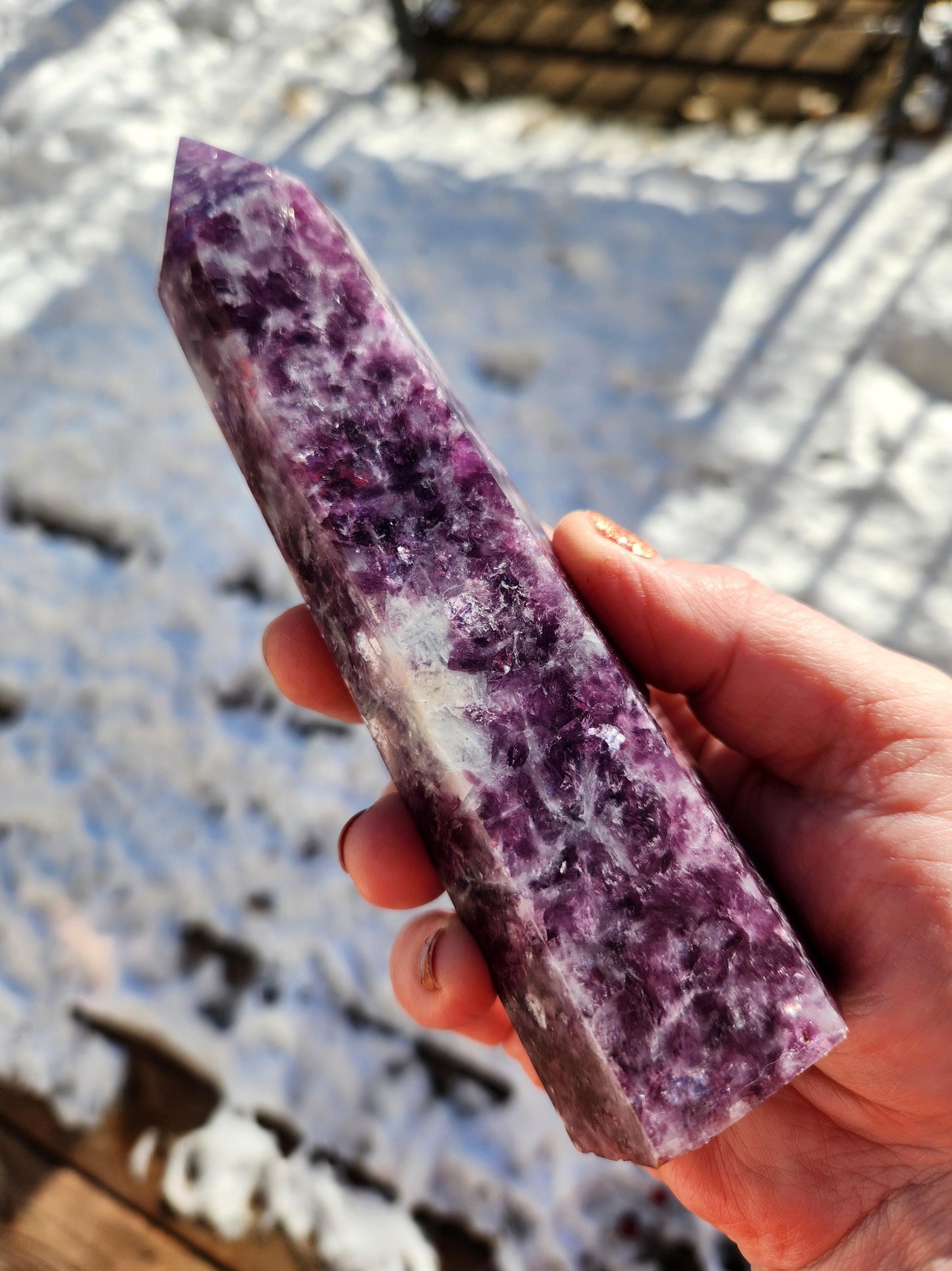 AAA Purple Lepidolite Crystal Tower: Polished Point Generator
