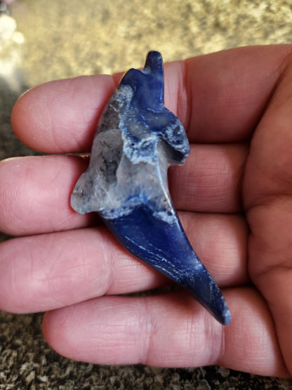 Mini Sodalite Dolphin Crystal Carving - High Polish, Brazil