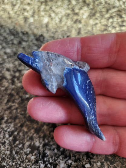 Mini Sodalite Dolphin Crystal Carving - High Polish, Brazil