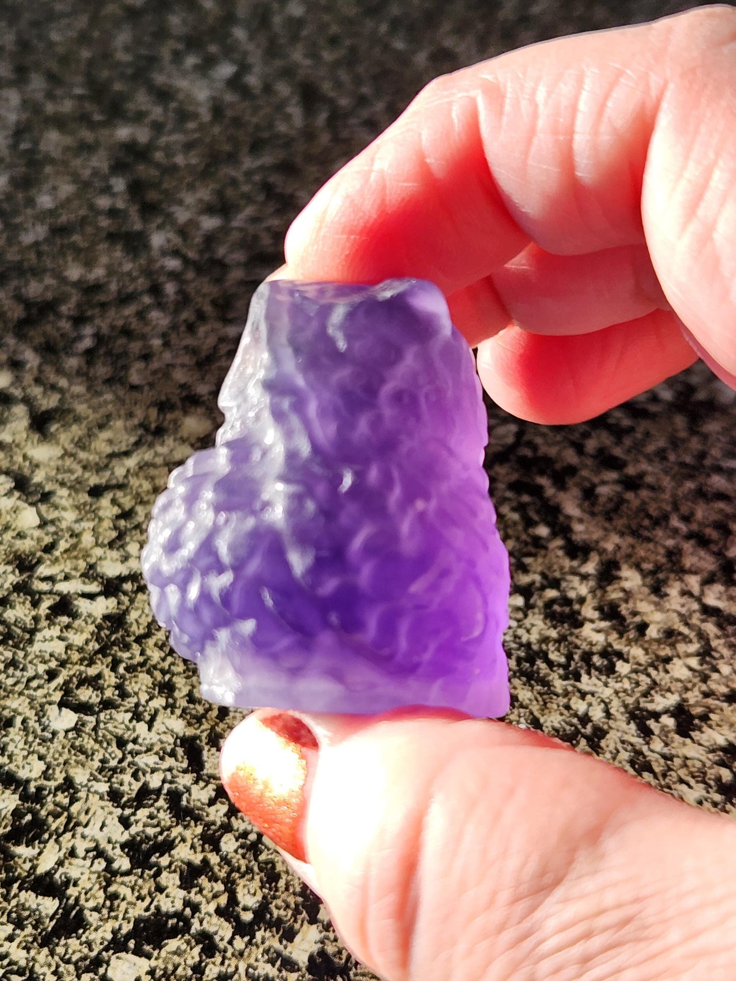 Carved Purple Fluorite Crystal Owl, Unique