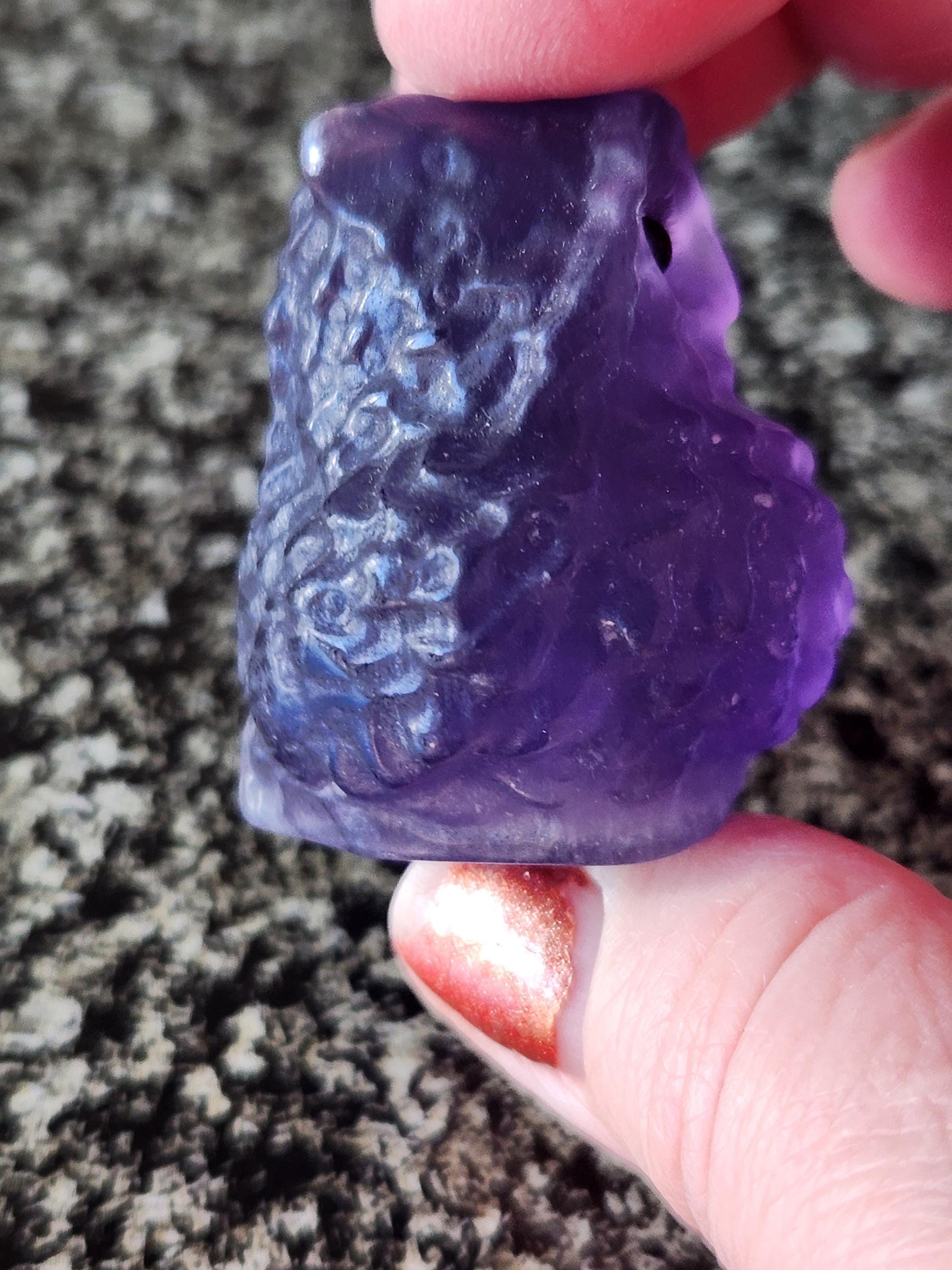 Carved Purple Fluorite Crystal Owl, Unique