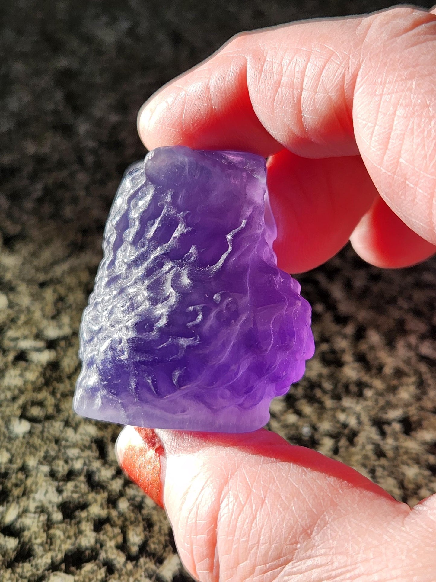 Carved Purple Fluorite Crystal Owl, Unique