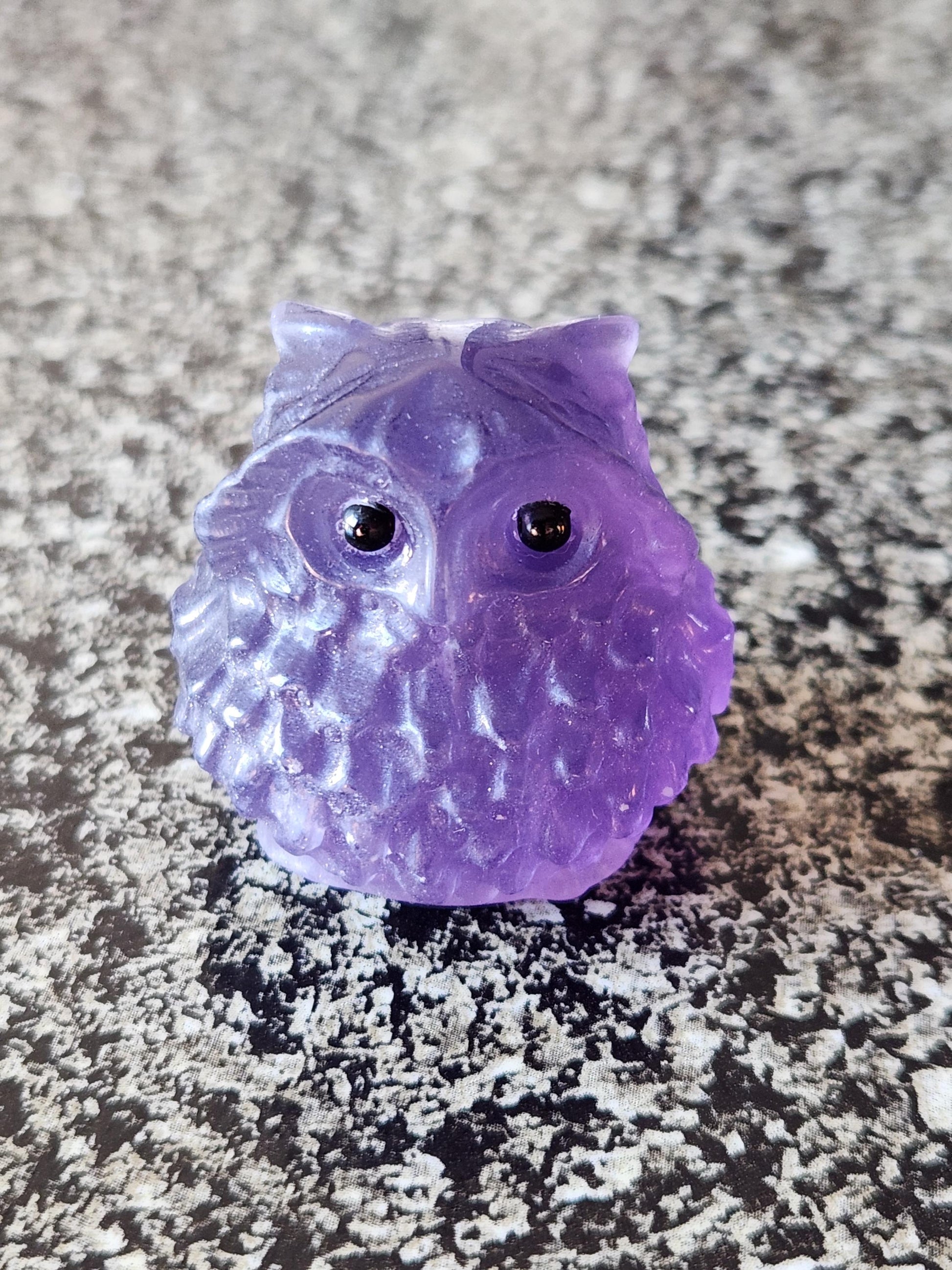 Carved Purple Fluorite Crystal Owl, Unique
