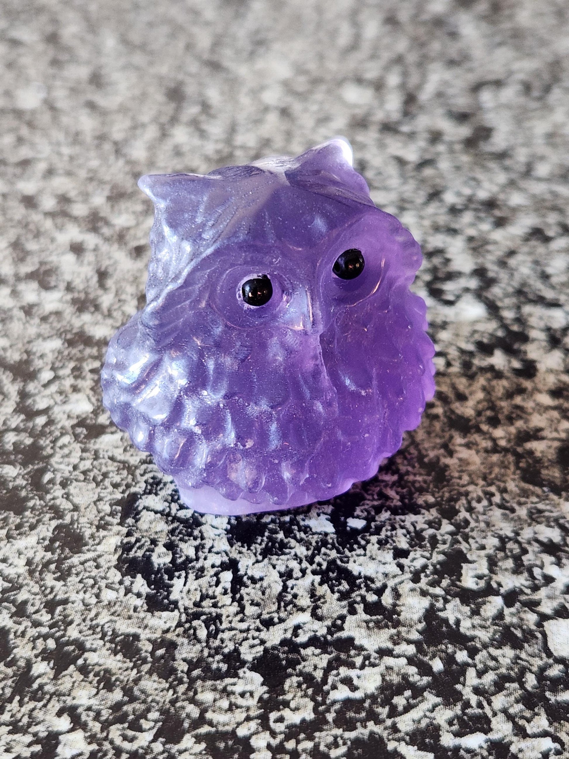 Carved Purple Fluorite Crystal Owl, Unique