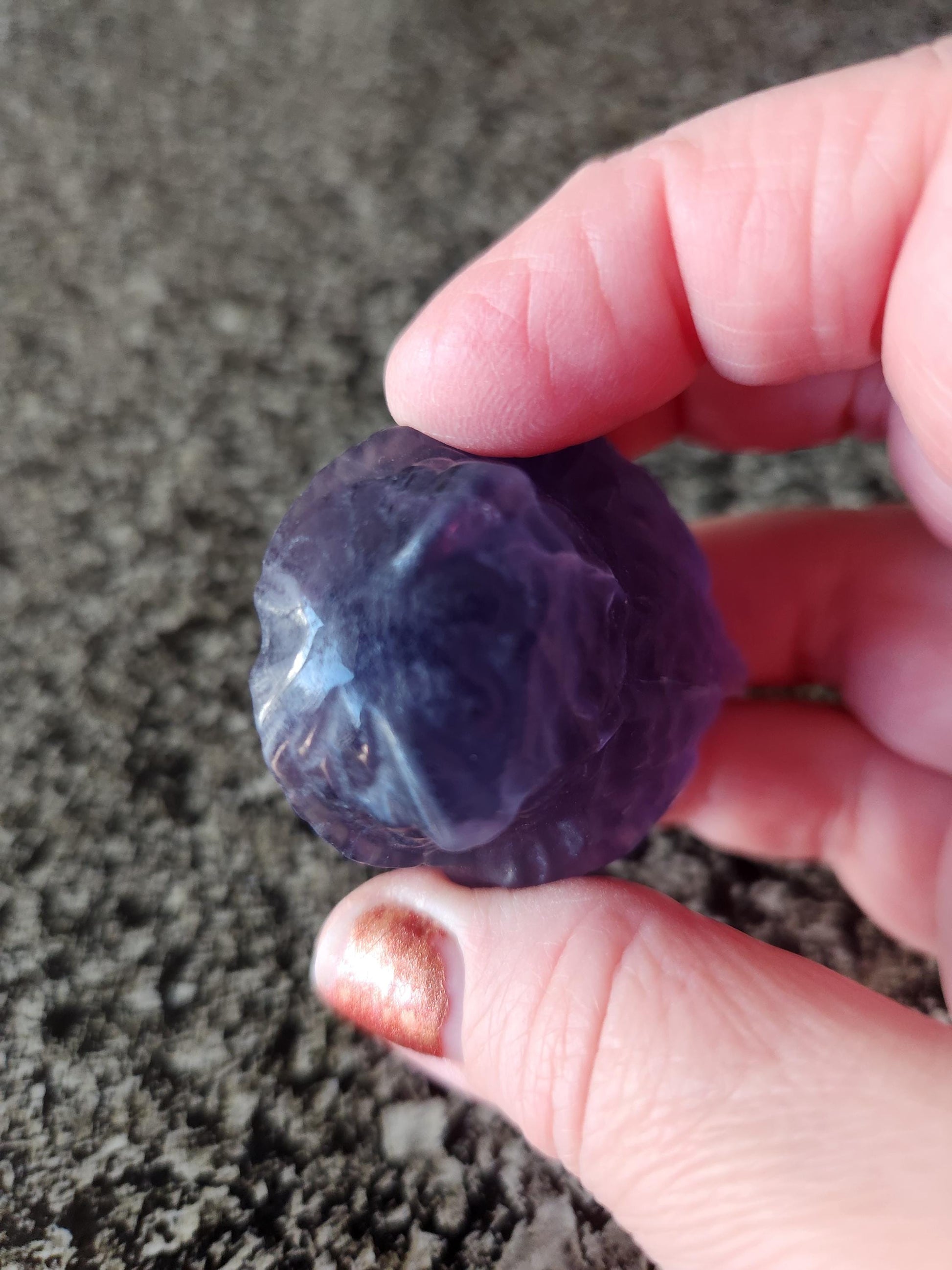 Carved Dark Purple Fluorite Crystal Owl, Unique