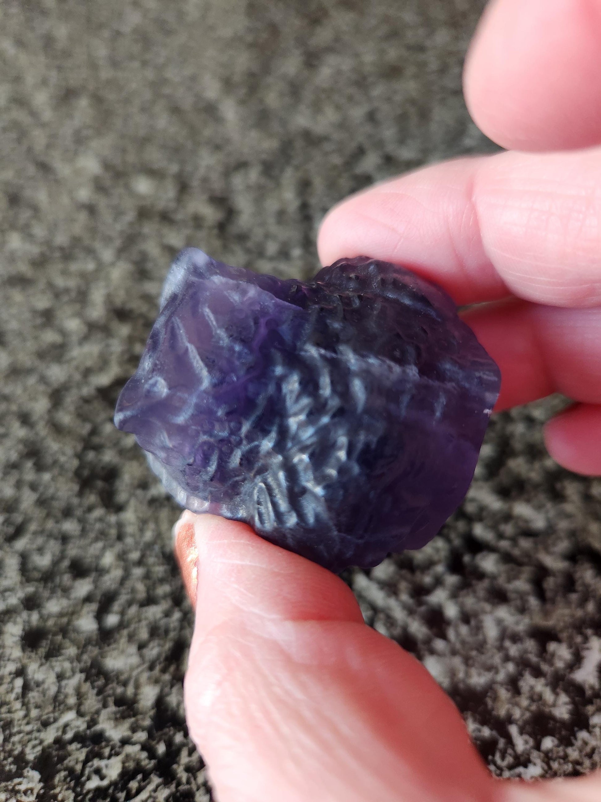 Carved Dark Purple Fluorite Crystal Owl, Unique
