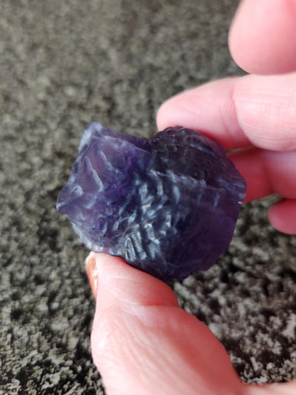Carved Dark Purple Fluorite Crystal Owl, Unique