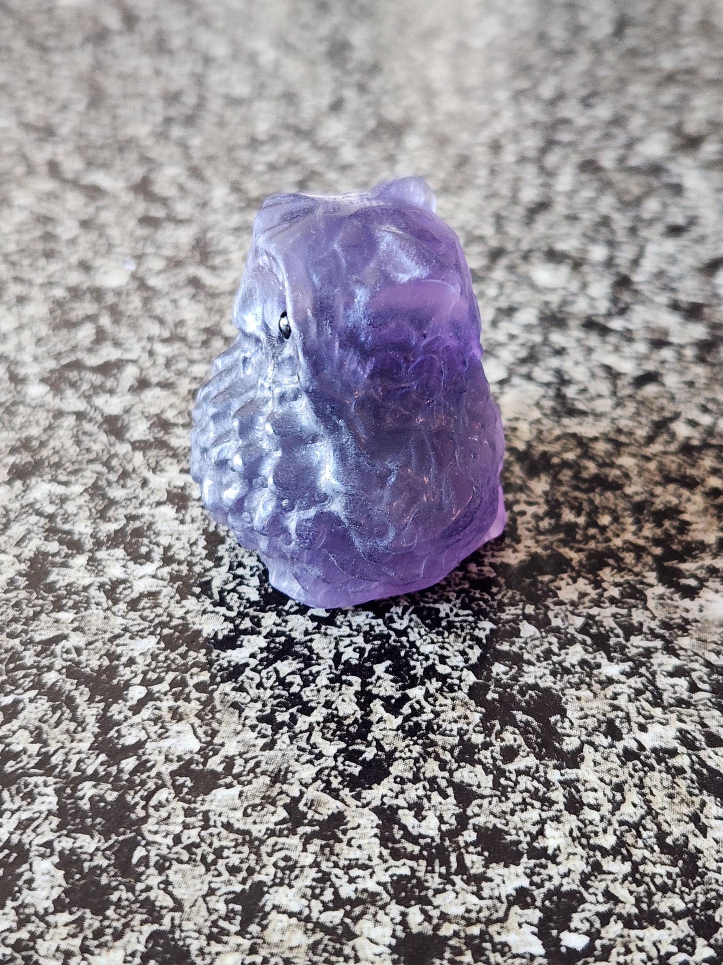 Carved Dark Purple Fluorite Crystal Owl, Unique