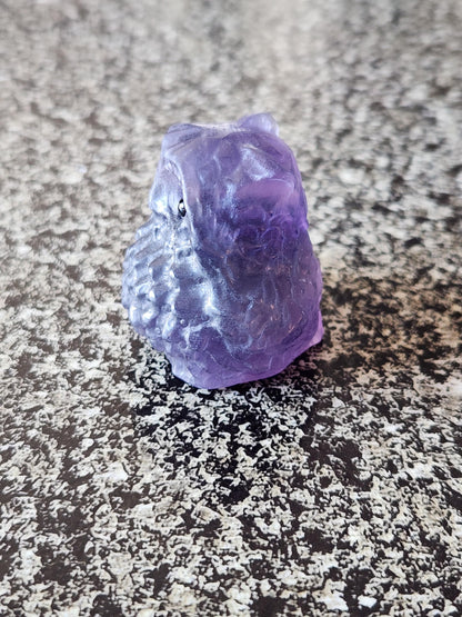 Carved Dark Purple Fluorite Crystal Owl, Unique