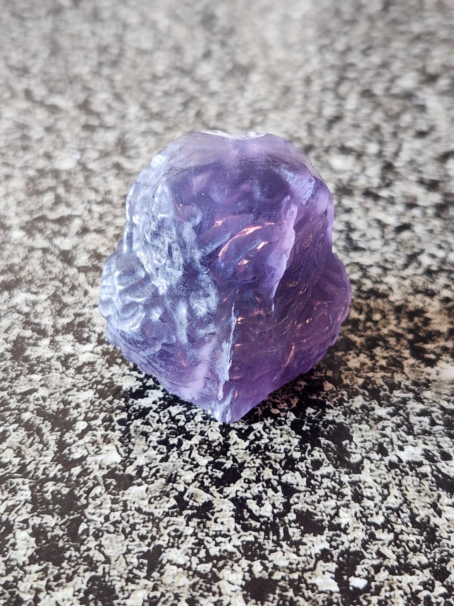 Carved Dark Purple Fluorite Crystal Owl, Unique