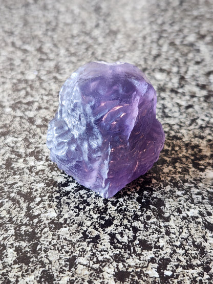 Carved Dark Purple Fluorite Crystal Owl, Unique