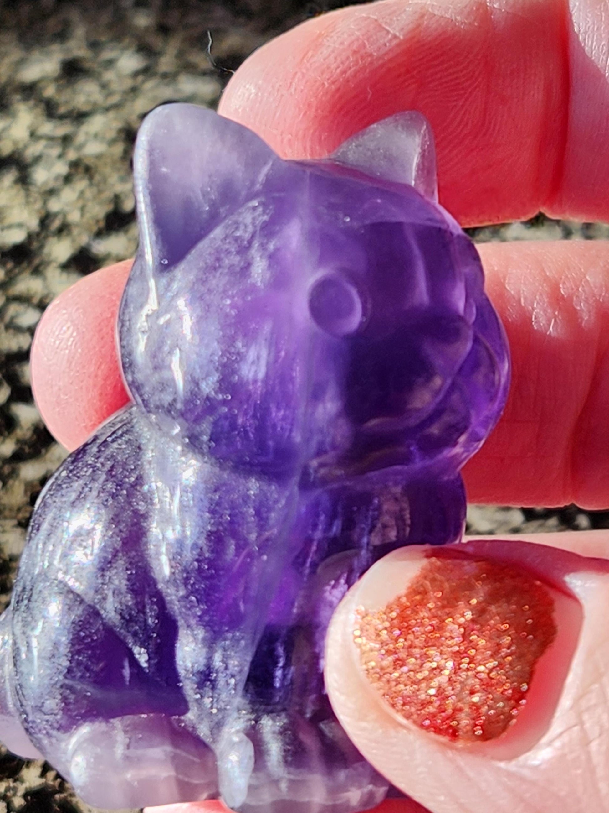 Dark Purple Fluorite Carved Sitting Cat