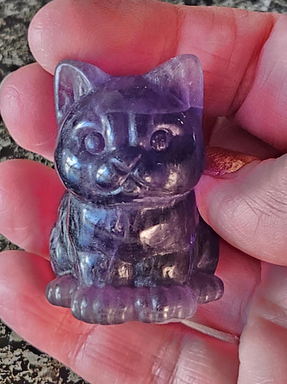 Dark Purple Fluorite Carved Sitting Cat