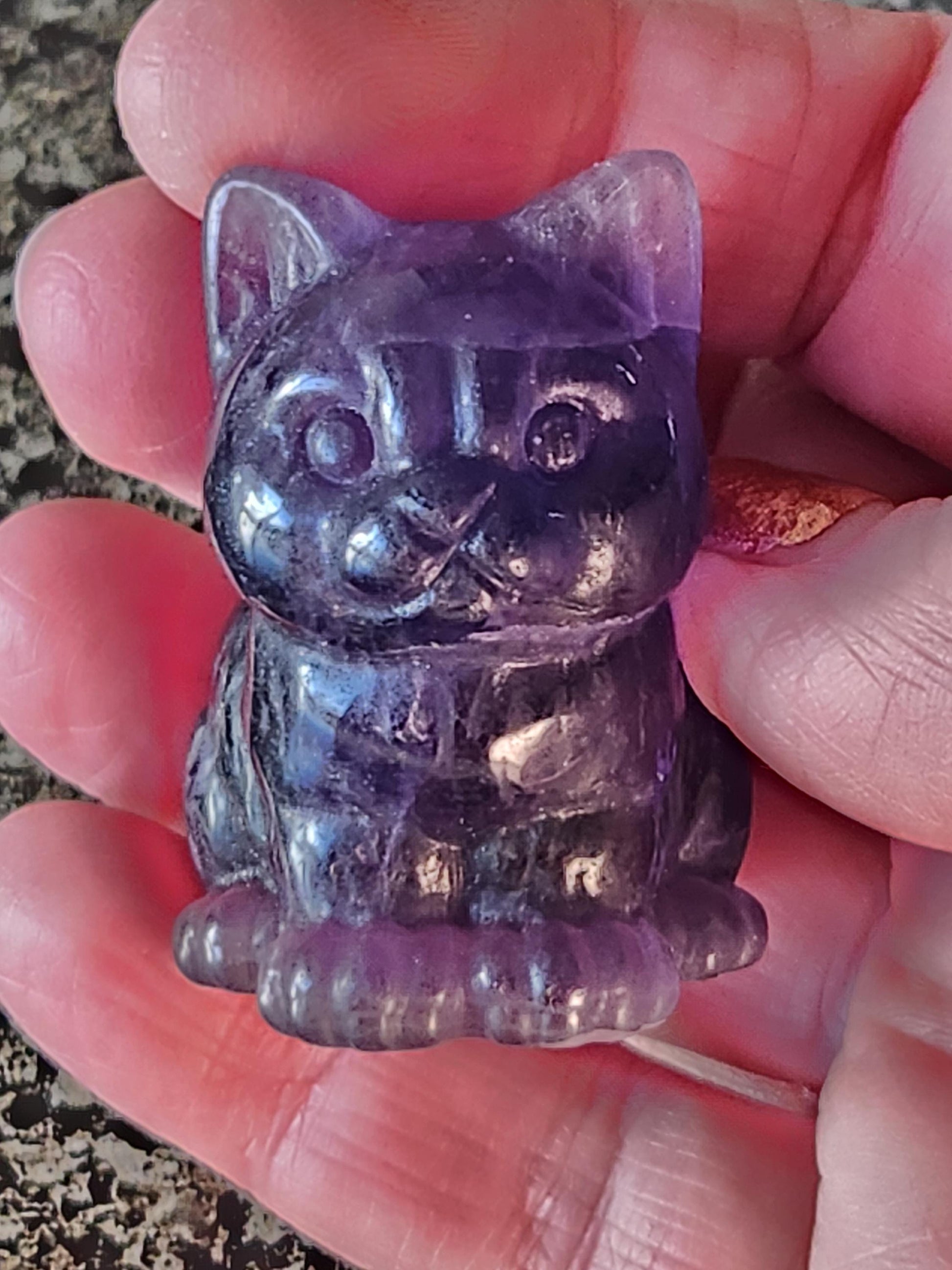 Dark Purple Fluorite Carved Sitting Cat