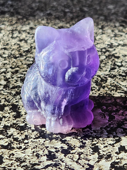 Dark Purple Fluorite Carved Sitting Cat