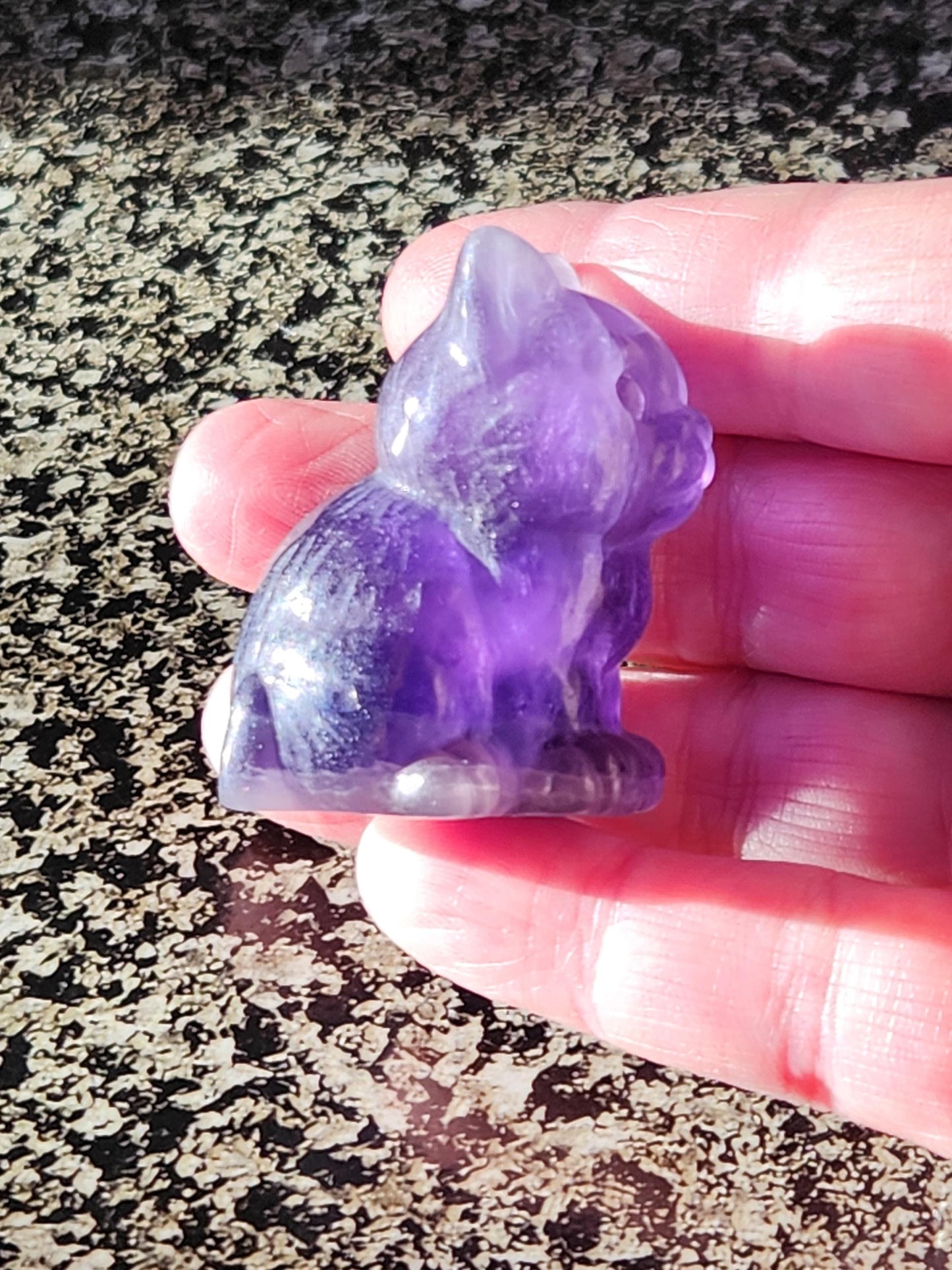 Dark Purple Fluorite Carved Sitting Cat