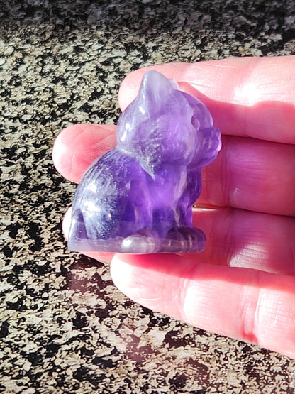 Dark Purple Fluorite Carved Sitting Cat