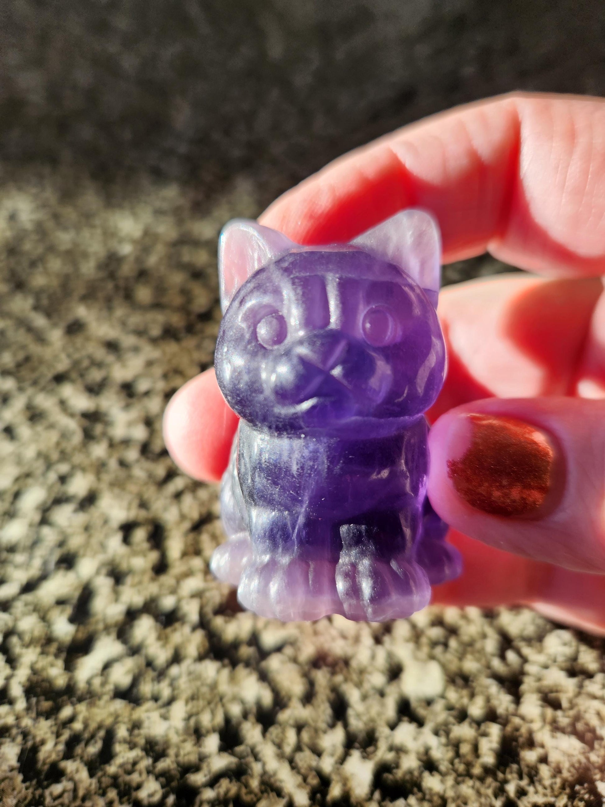 Dark Purple Fluorite Carved Sitting Cat