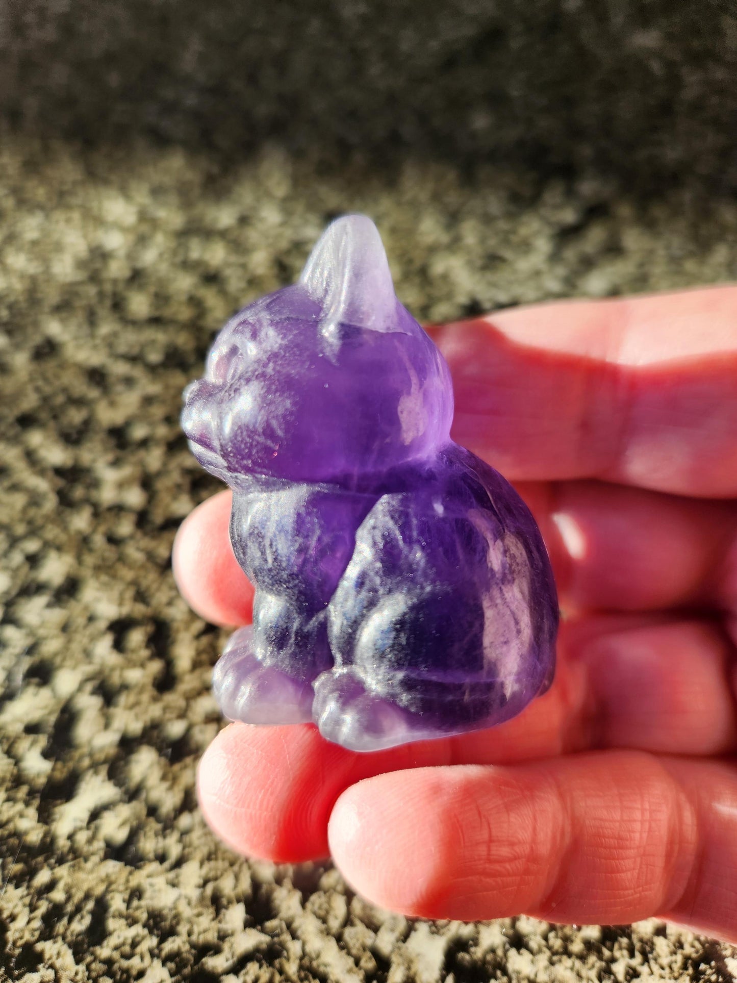 Dark Purple Fluorite Carved Sitting Cat