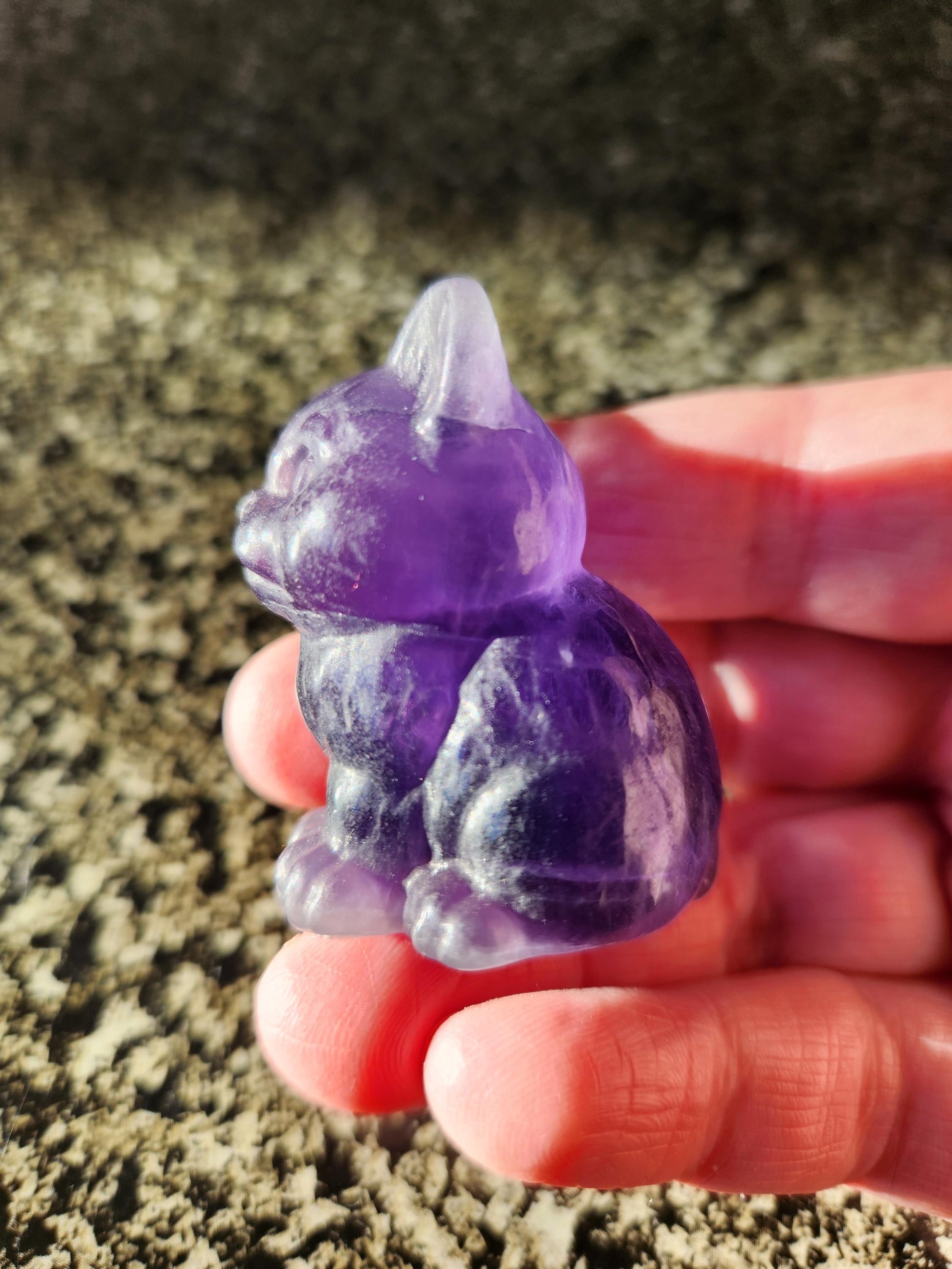 Dark Purple Fluorite Carved Sitting Cat