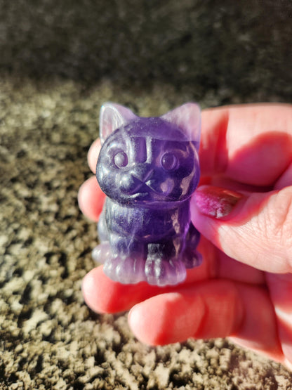 Dark Purple Fluorite Carved Sitting Cat