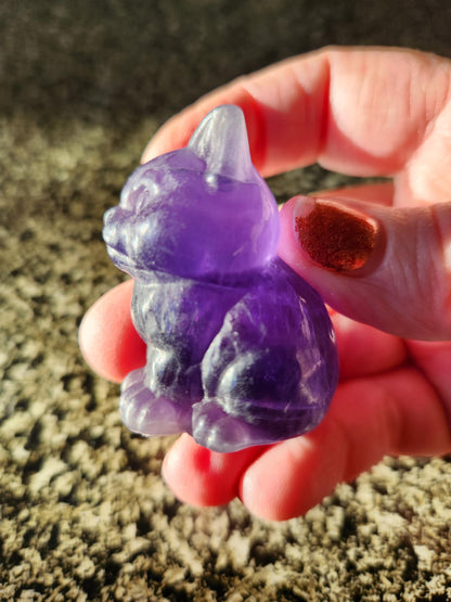 Dark Purple Fluorite Carved Sitting Cat