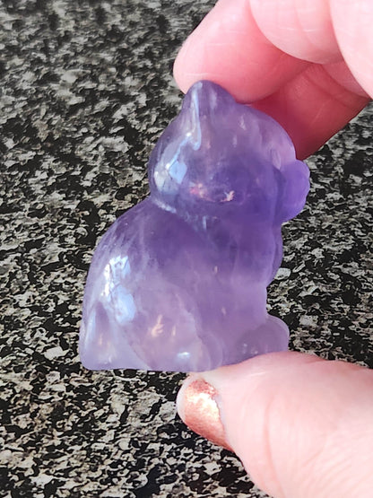 Light Purple Fluorite Carved Sitting Cat